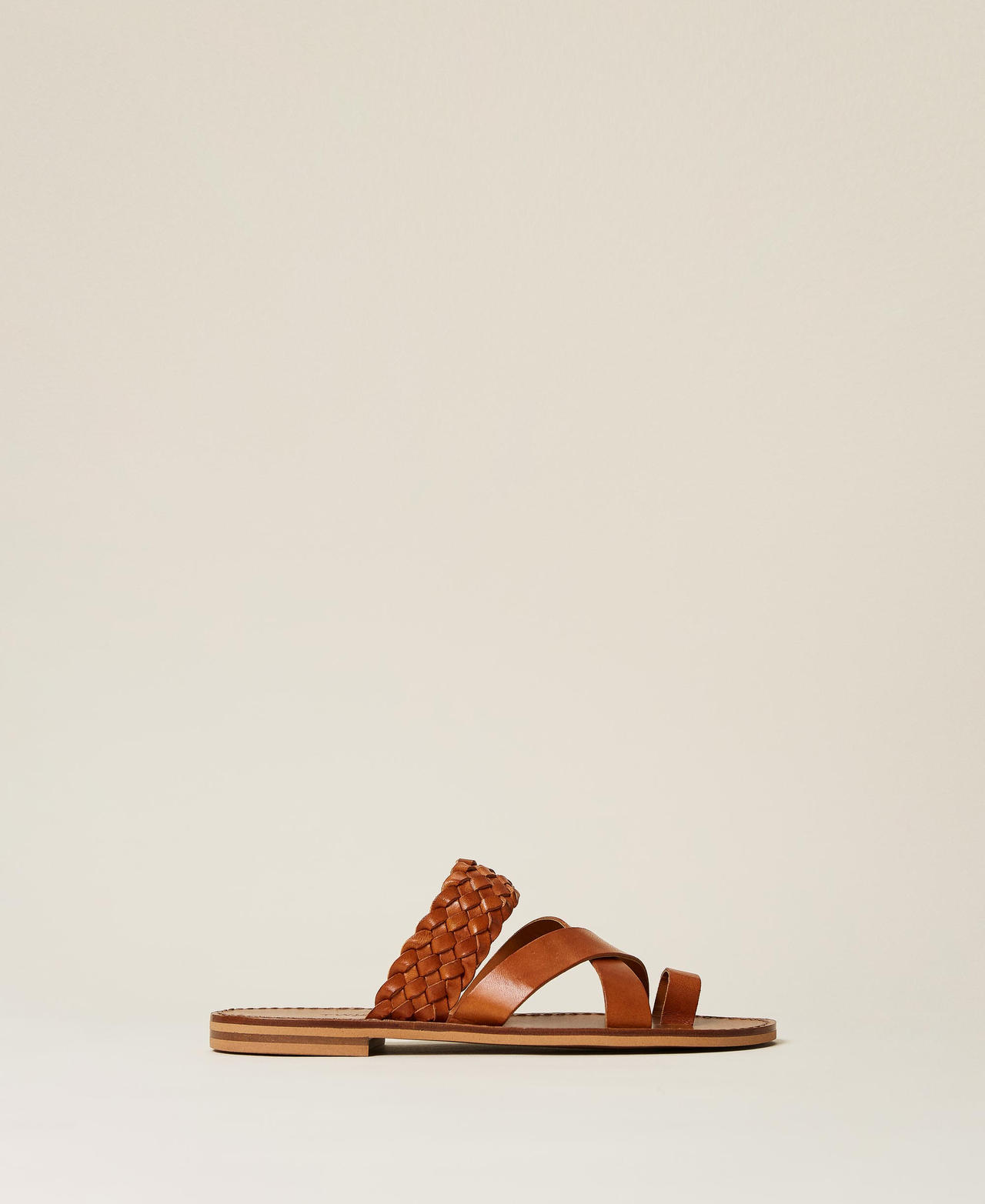 Woven leather flat sandals deals