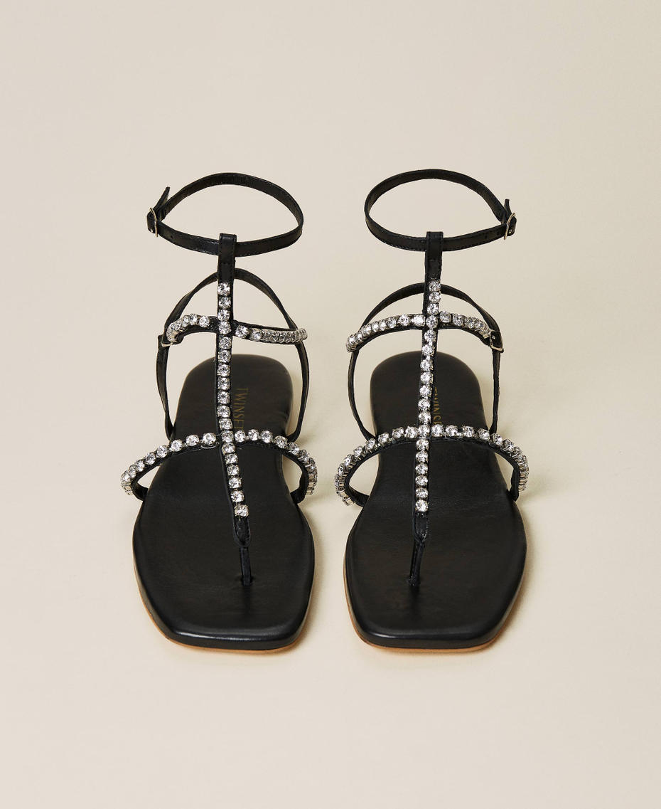Кожаные сандалии со стразами Черный женщина 221TCT060-05