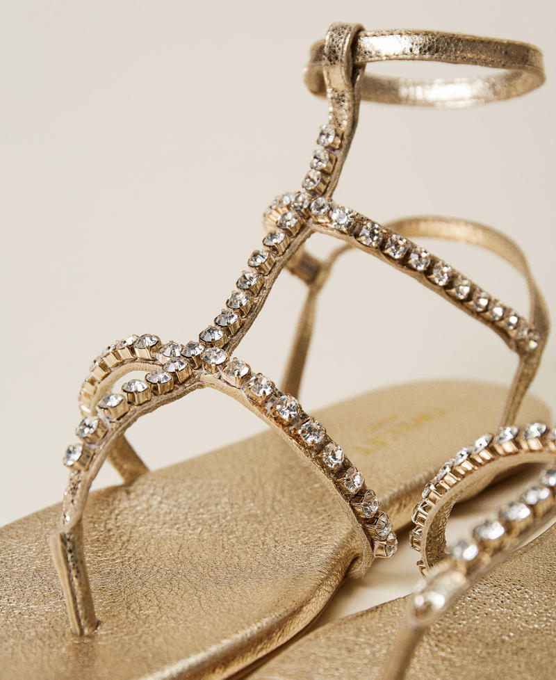 Laminated leather sandals with rhinestones