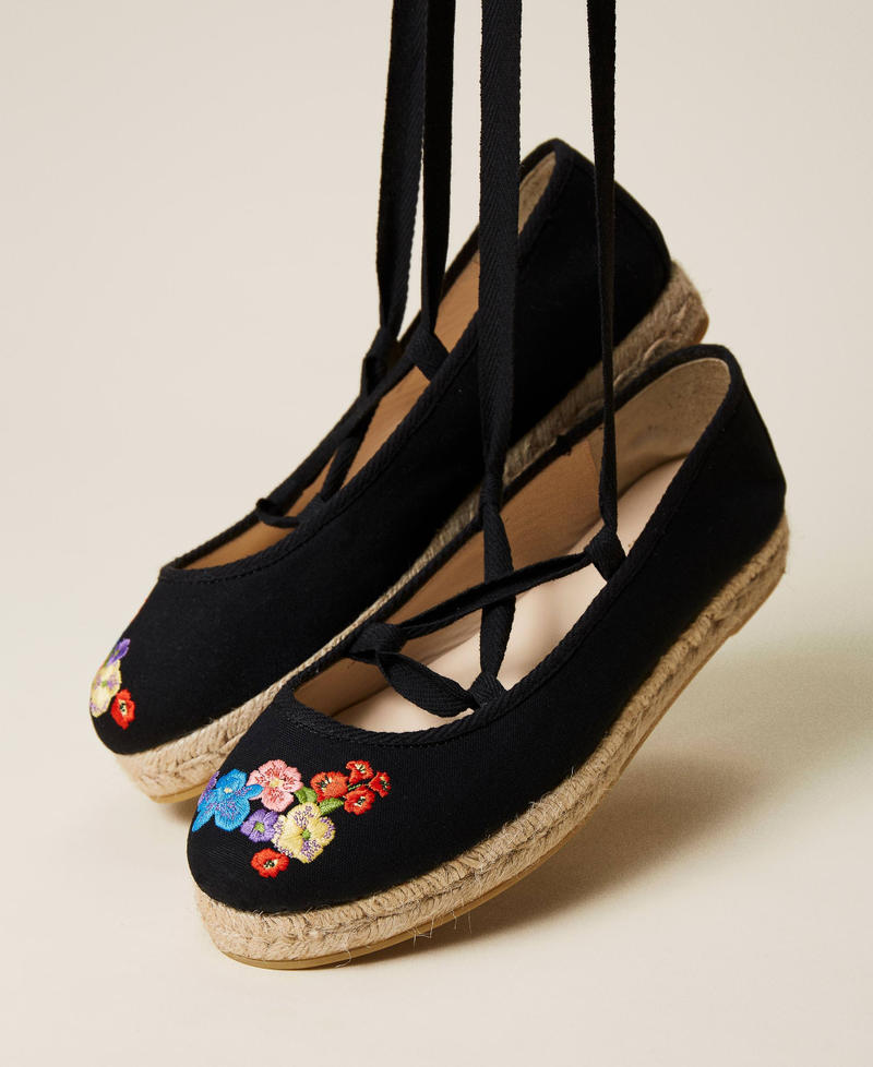 Platform ballerina shoes with embroidery Black Woman 221TCT110-01