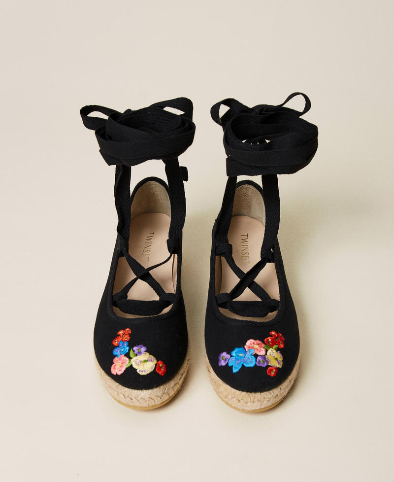 Platform ballerina shoes with embroidery Black Woman 221TCT110-05