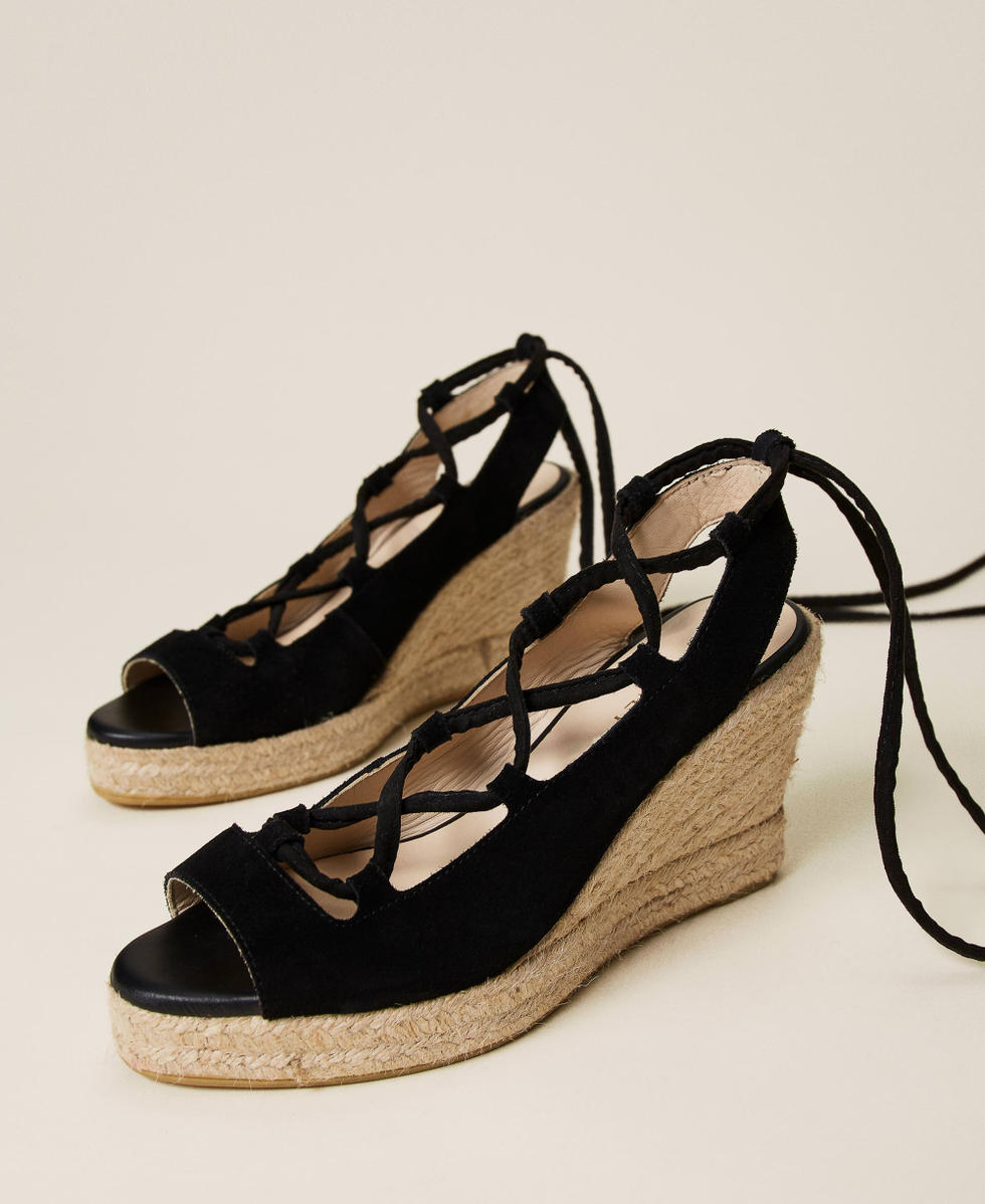 Sandali wedge in pelle con zeppa Donna Nero TWINSET Milano