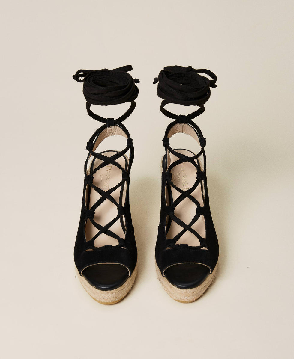 Black wedge sandals lace up sale