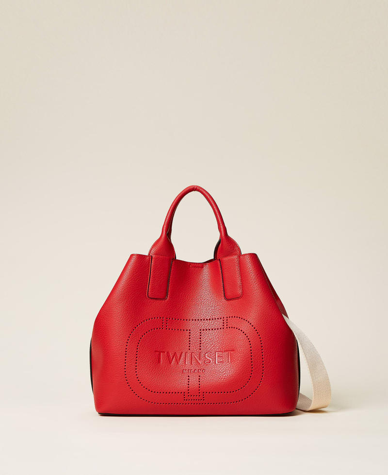 Bolso shopper con logotipo calado Rojo Amapola Mujer 221TD8040-01