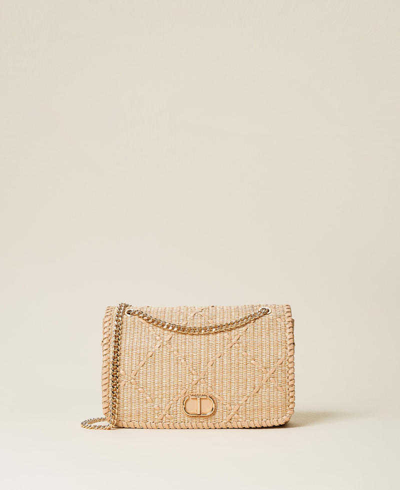 Bag with weaved raffia-like flap “Cuban Sand” Pink Woman 221TD8120-01