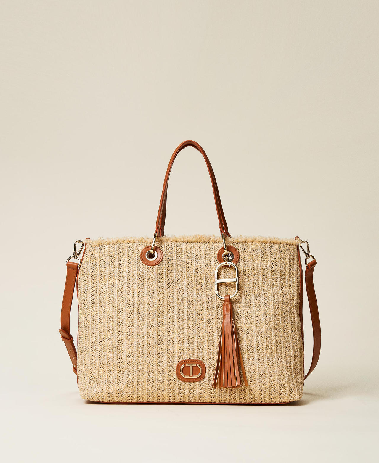 Borsa shopper effetto rafia intrecciata