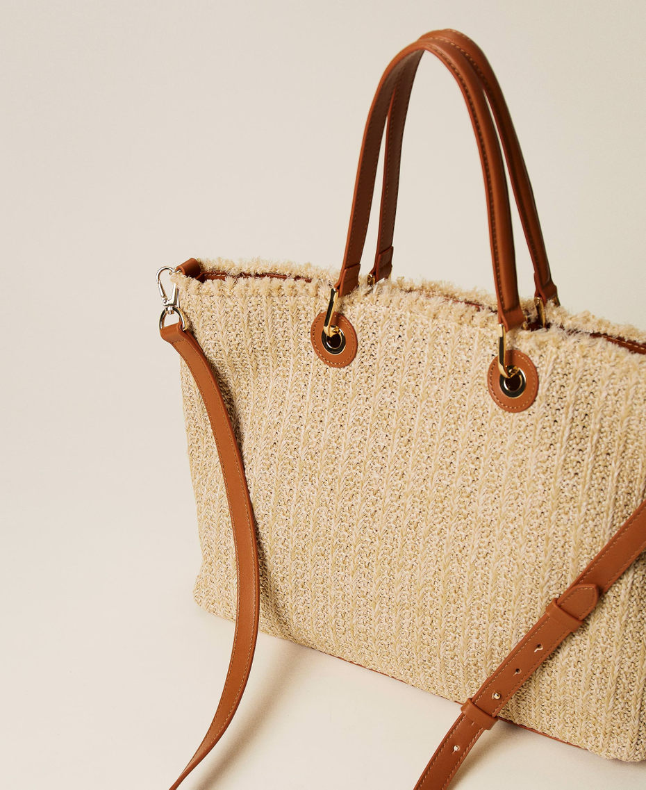Borsa shopper effetto rafia intrecciata