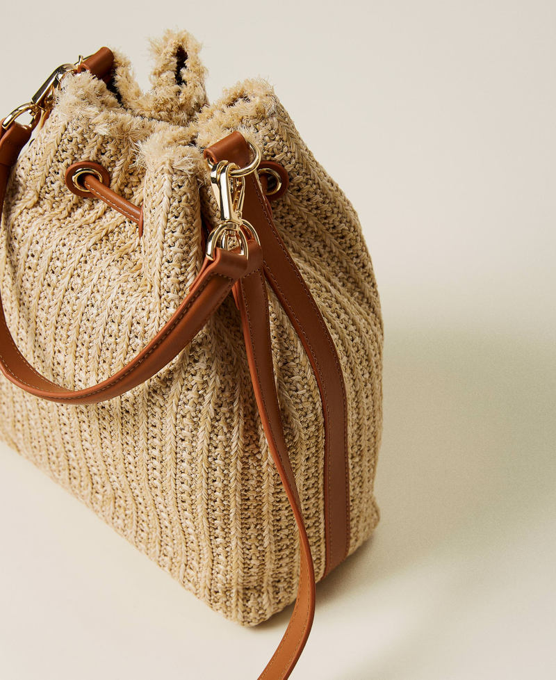 Weaved raffia-like bucket bag Two-tone "Cuban Sand” Brown / Tan Woman 221TD8161-03