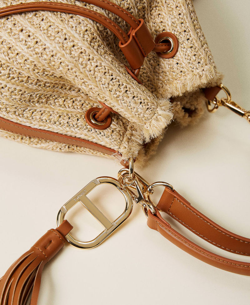 Weaved raffia-like bucket bag Two-tone "Cuban Sand” Brown / Tan Woman 221TD8161-04