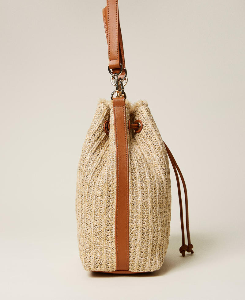 Weaved raffia-like bucket bag Two-tone "Cuban Sand” Brown / Tan Woman 221TD8161-05