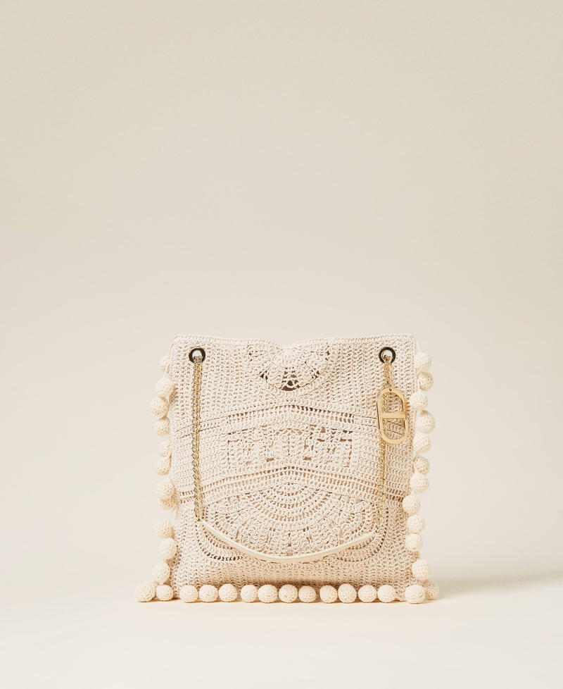 Borsa shopper con ricamo crochet