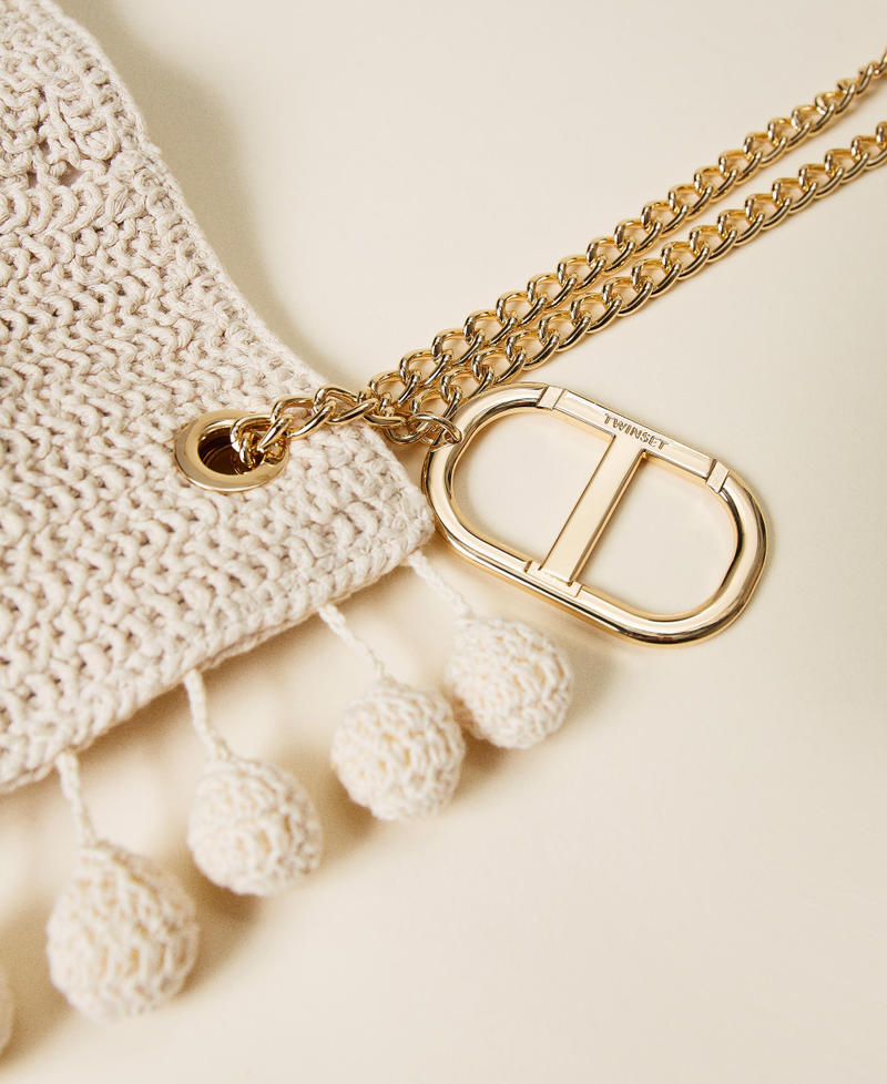 Borsa shopper con ricamo crochet