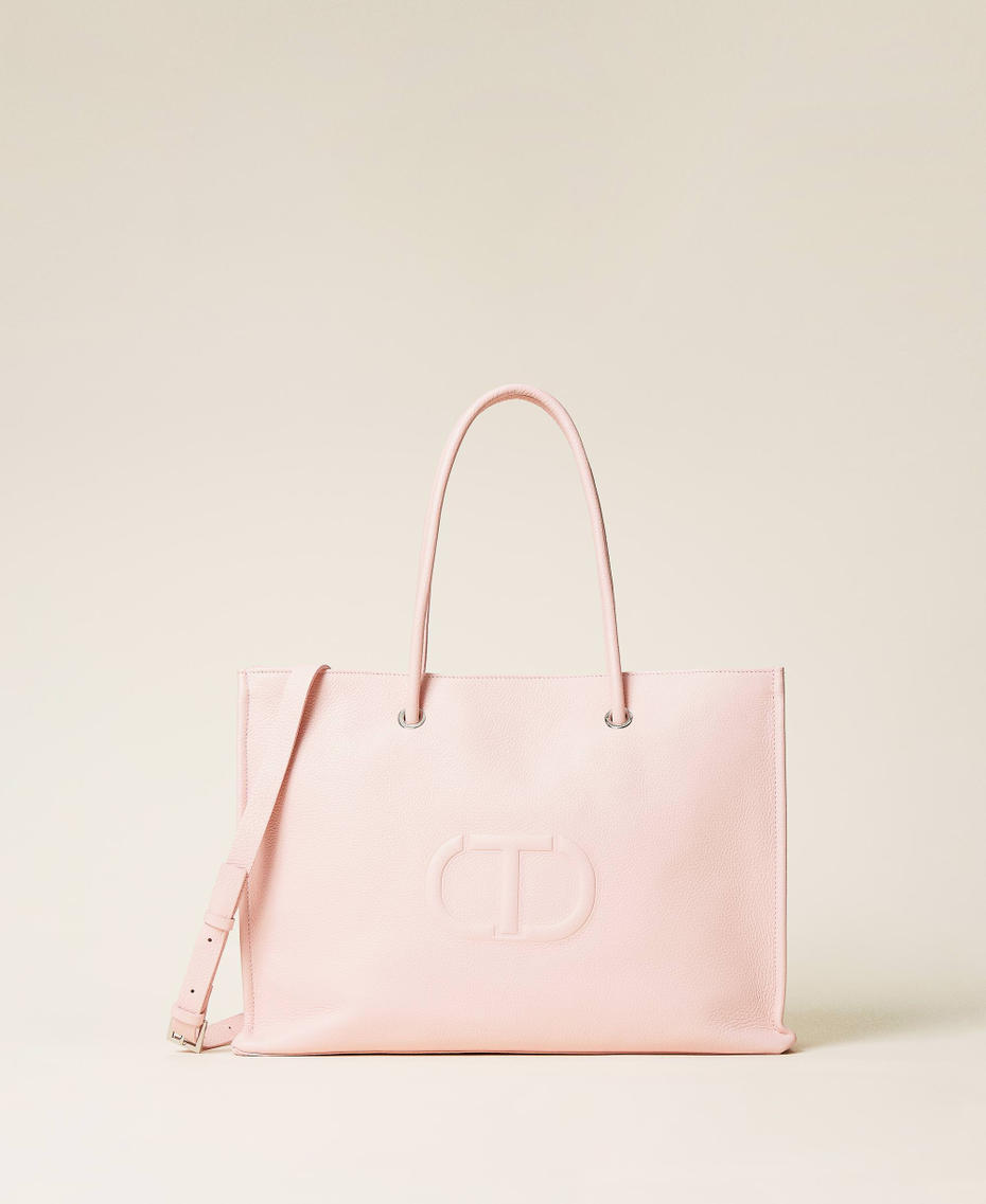 'Bella’ leather shopper with logo Light Pink Woman 221TD8250-01