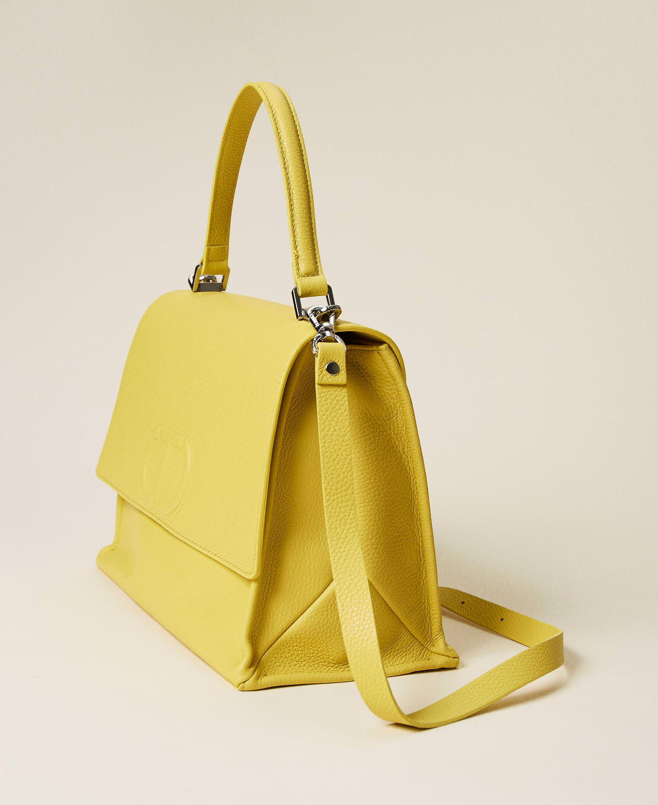 Bolso top handle de piel con logotipo Amarillo «Celandine» Mujer 221TD8252-02