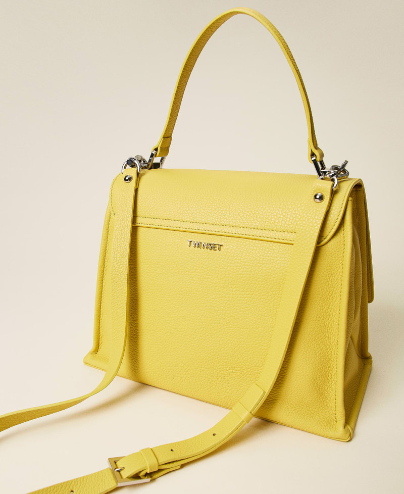 Top handle leather bag with logo "Celandine” Yellow Woman 221TD8252-04