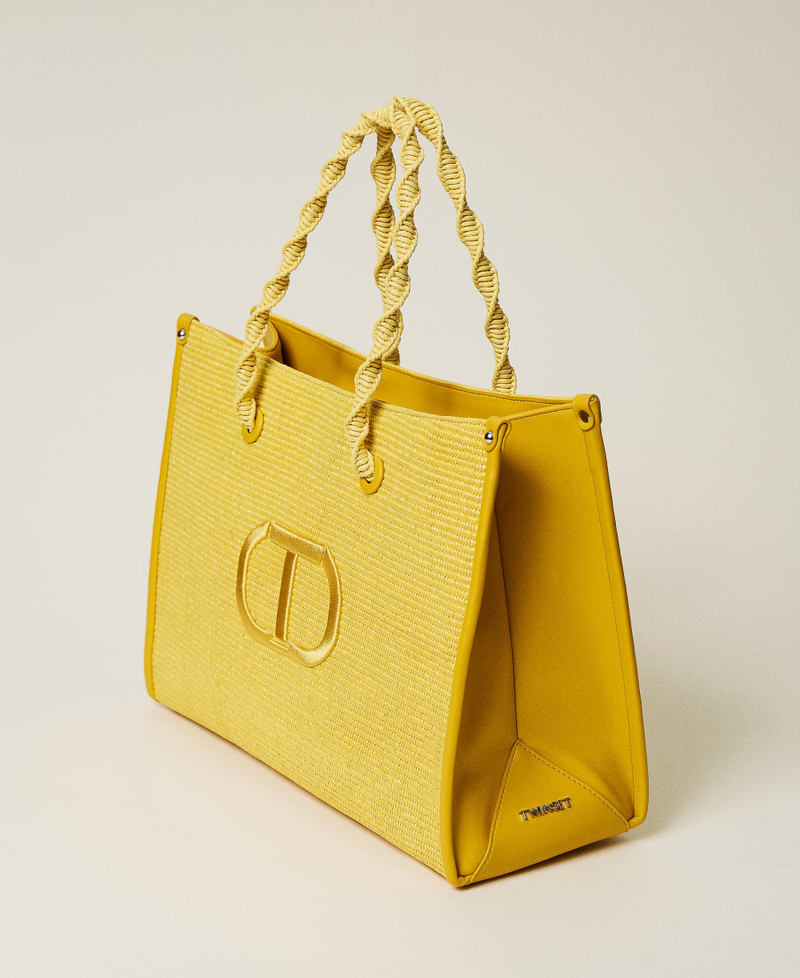 'Darling&rsquo; weaved raffia-effect shopper with logo