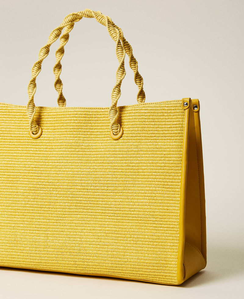 'Darling&rsquo; weaved raffia-effect shopper with logo