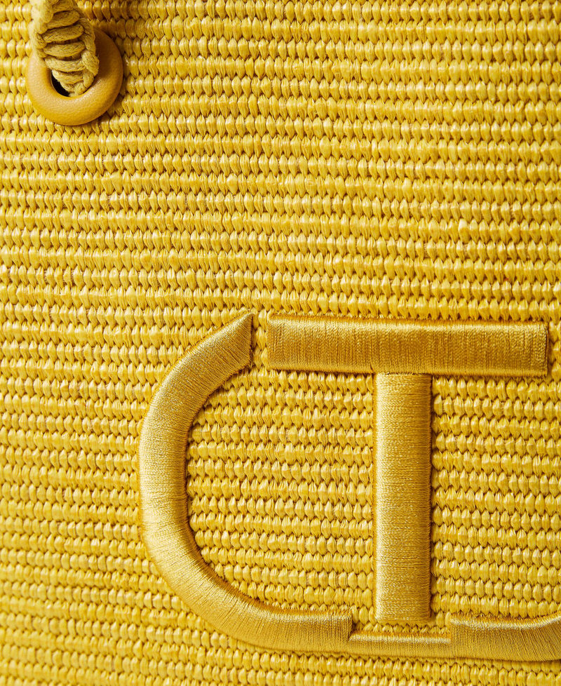 'Darling&rsquo; weaved raffia-effect shopper with logo