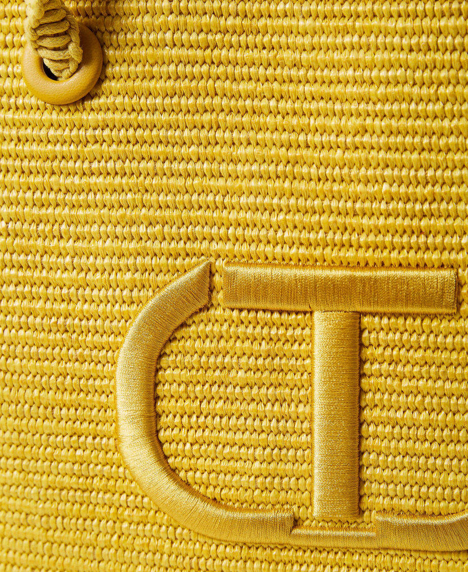 'Darling&rsquo; weaved raffia-effect shopper with logo