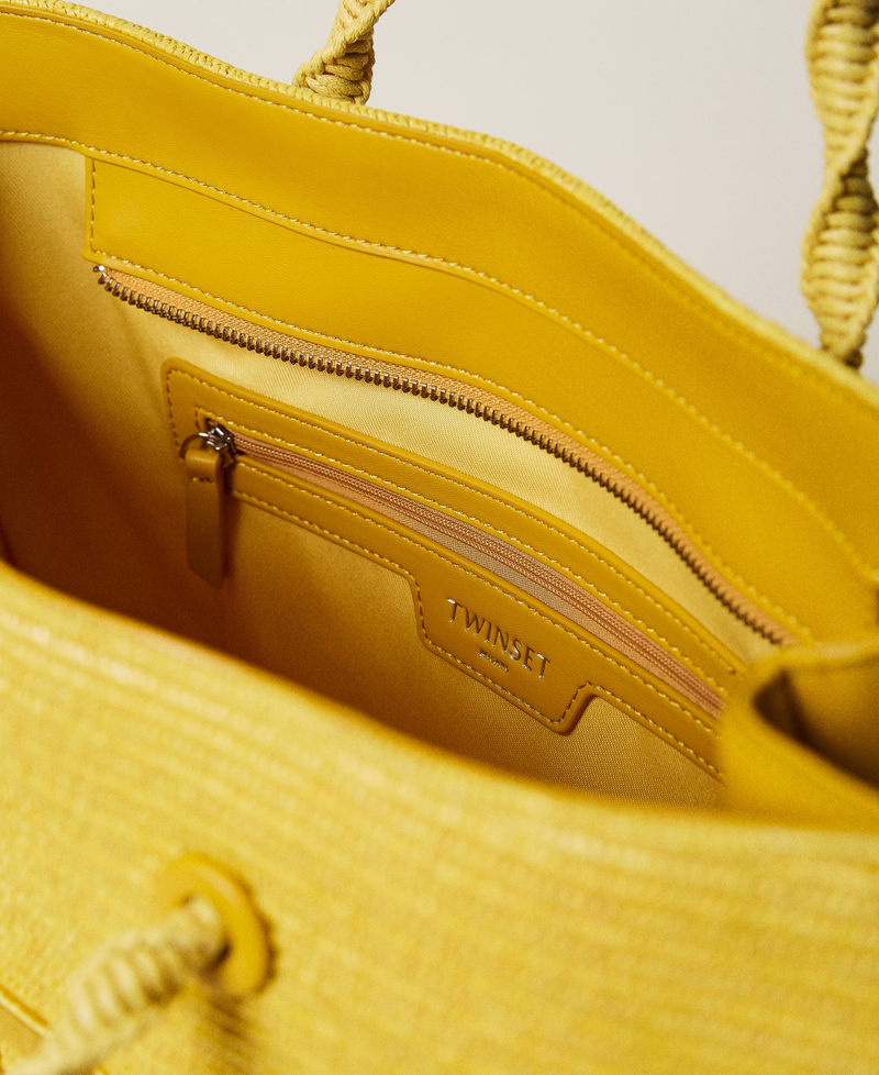 'Darling’ weaved raffia-effect shopper with logo "Celandine” Yellow Woman 221TD8260-06