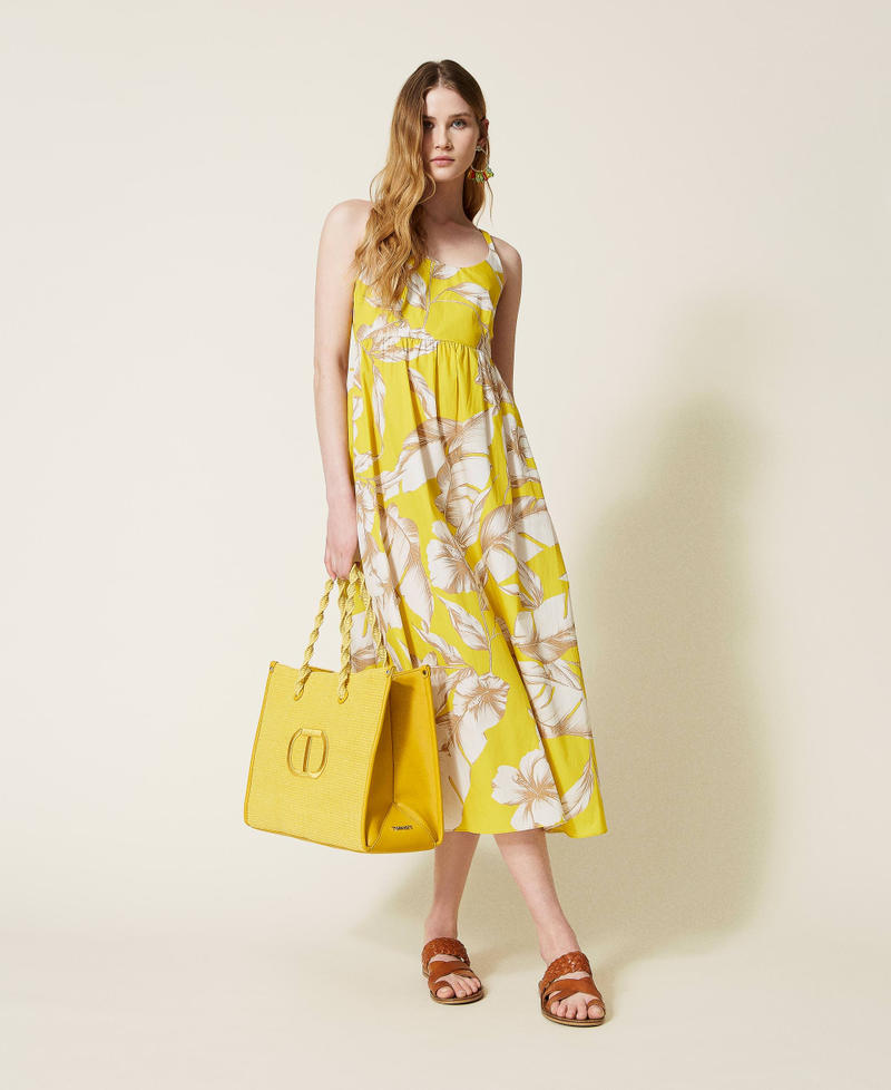'Darling’ weaved raffia-effect shopper with logo "Celandine” Yellow Woman 221TD8260-0T