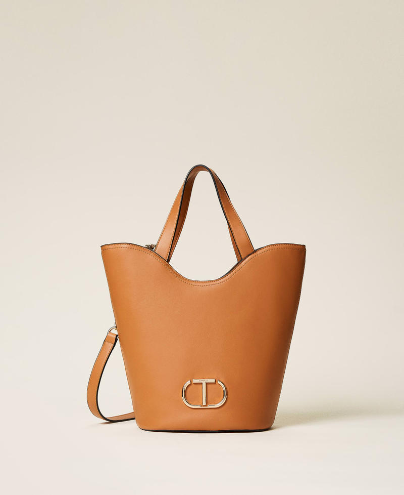 Bucket bag with logo Leather Brown Woman 221TD8270-01