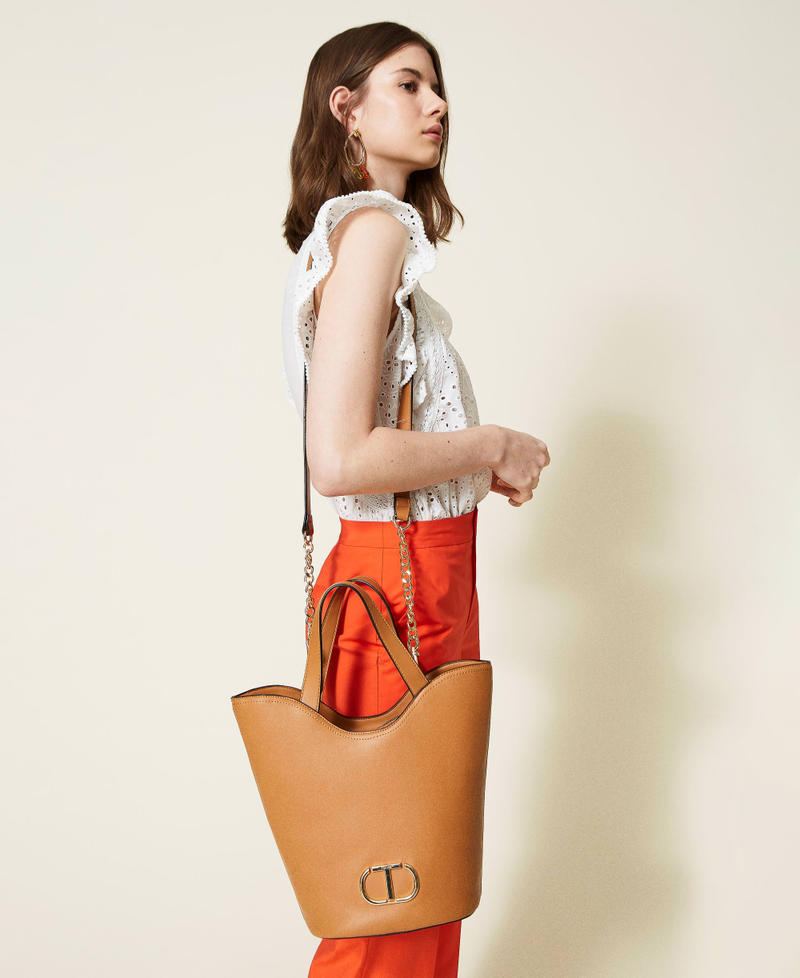 Bucket bag with logo Leather Brown Woman 221TD8270-0S