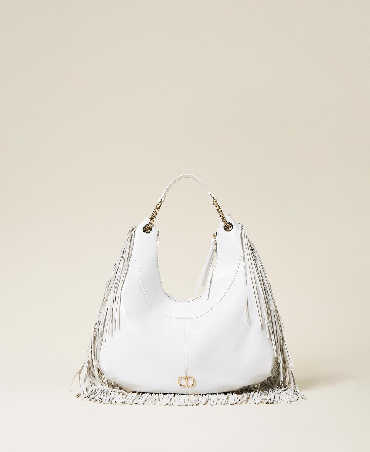 TWINSET: Twin-set bag in leather with fringes - White
