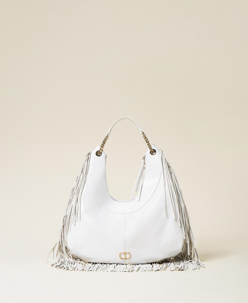 Hobo-Bag „Agápi“ aus Leder mit Fransen Lilie Frau 221TD8300-01
