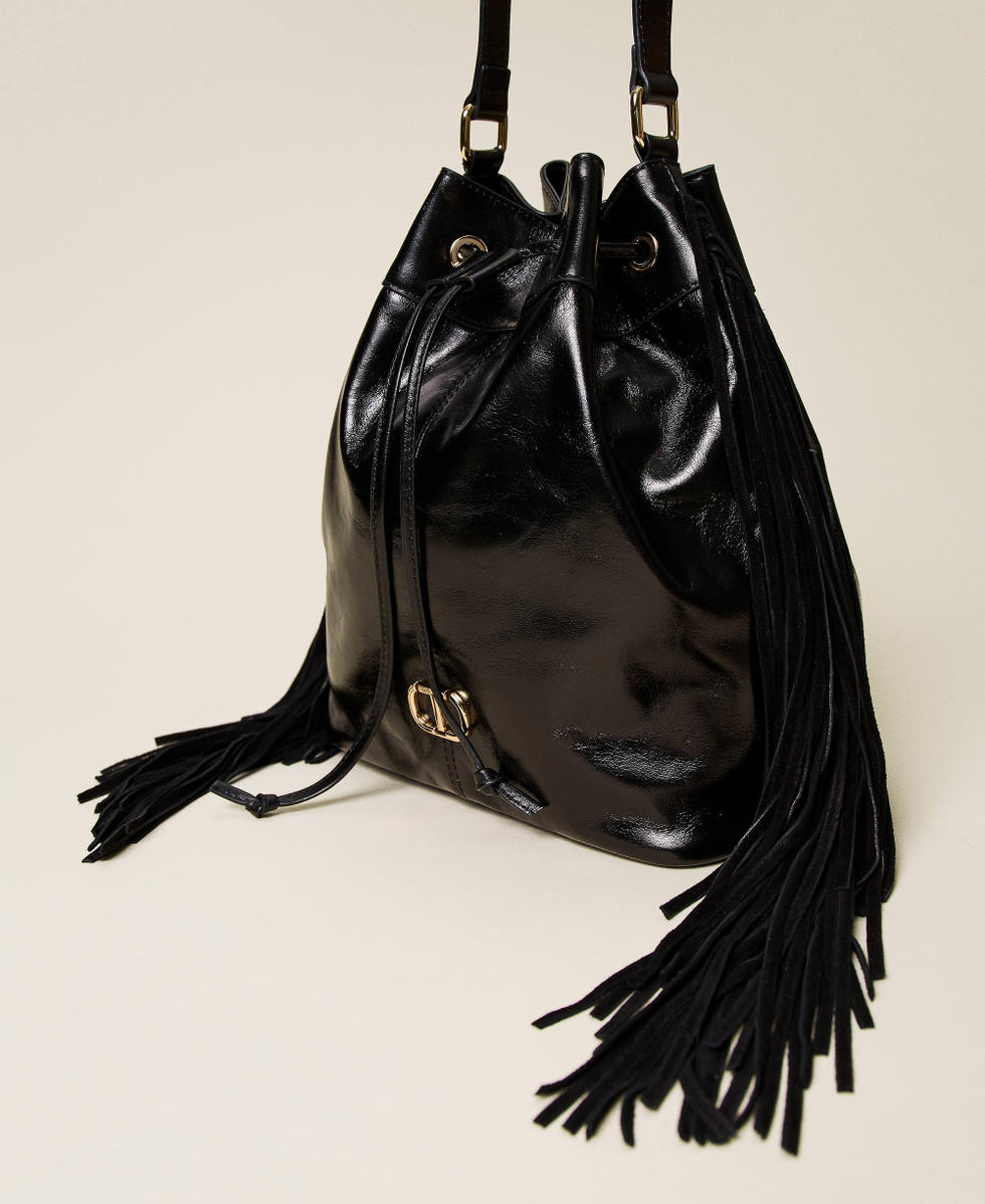 Borsa secchiello Croi in pelle con frange Donna Nero TWINSET Milano