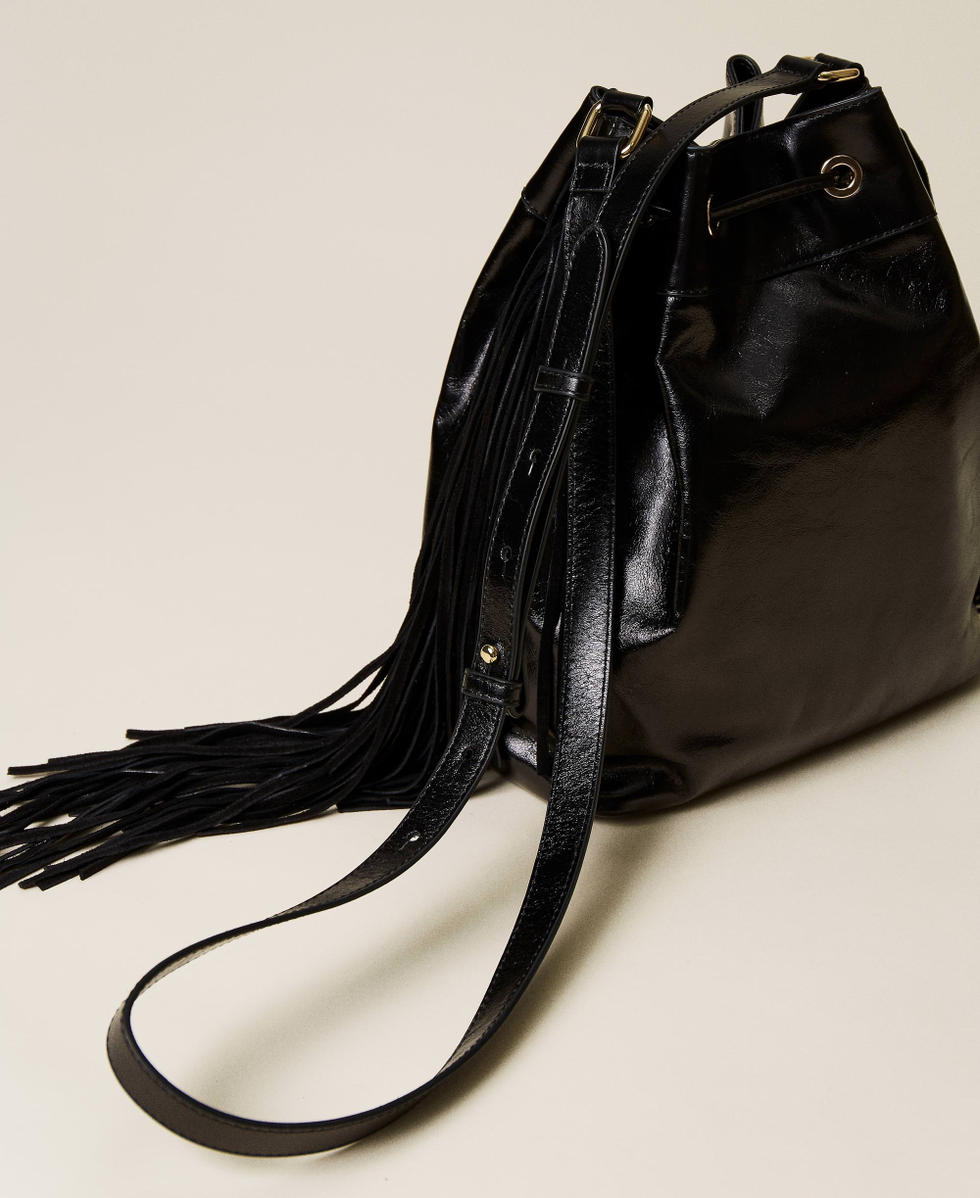 Bolso saco Croi de piel con flecos Mujer Negro TWINSET Milano