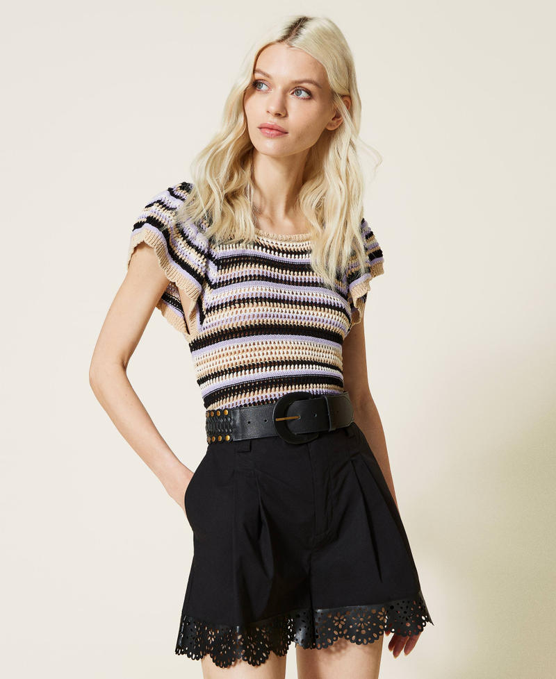 Leather belt with weaving and studs