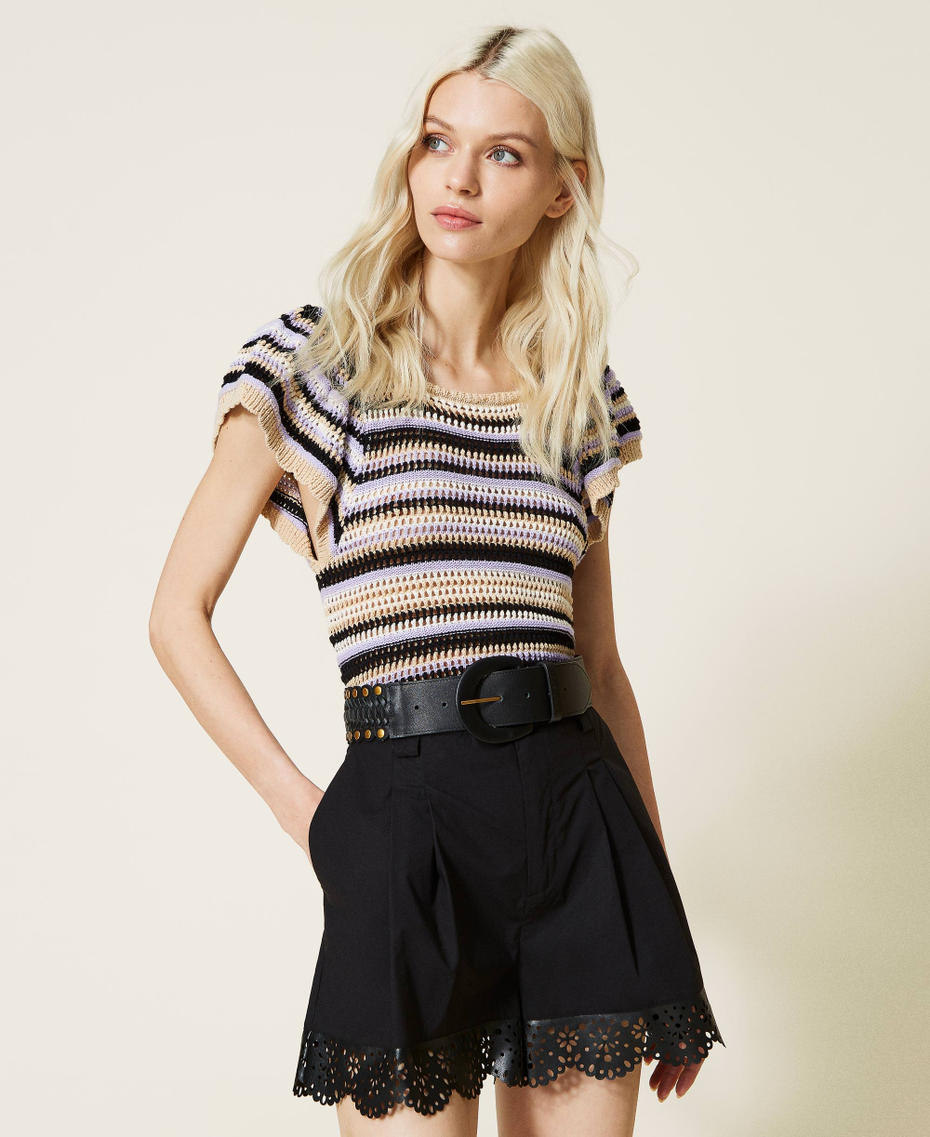 Leather belt with weaving and studs