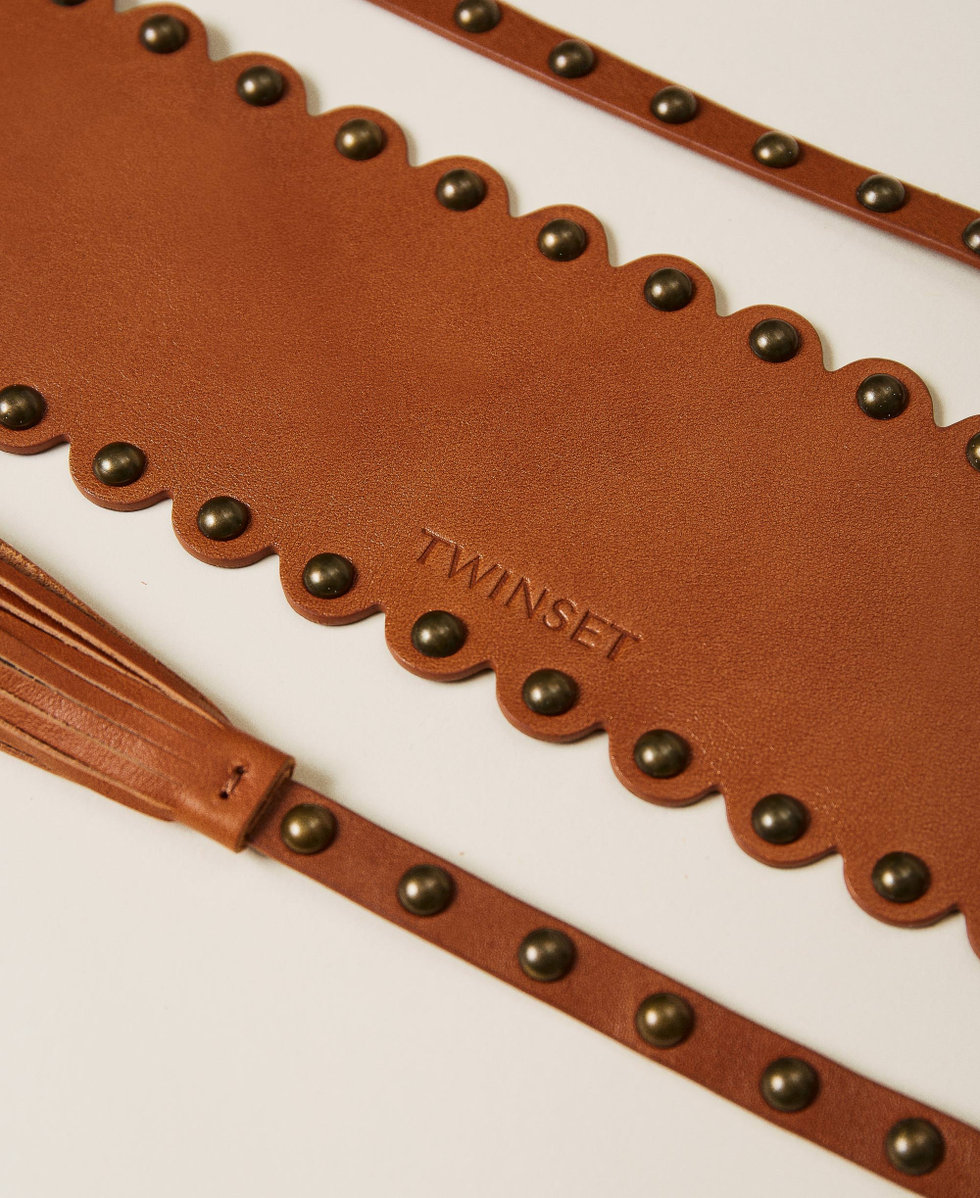 Leather sash belt with studs Woman, Brown | TWINSET Milano