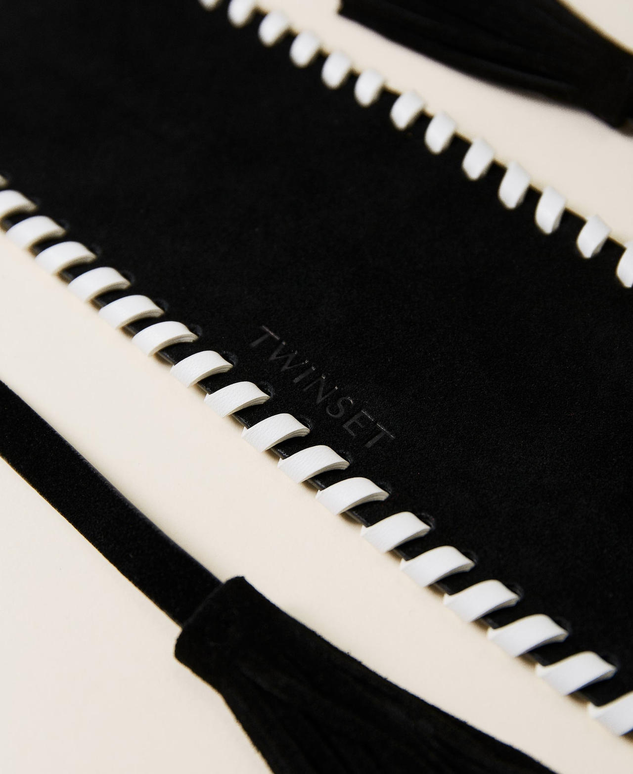 Cinturón fajín de piel con detalles insertados Negro / Azucena Mujer 221TO5018-02
