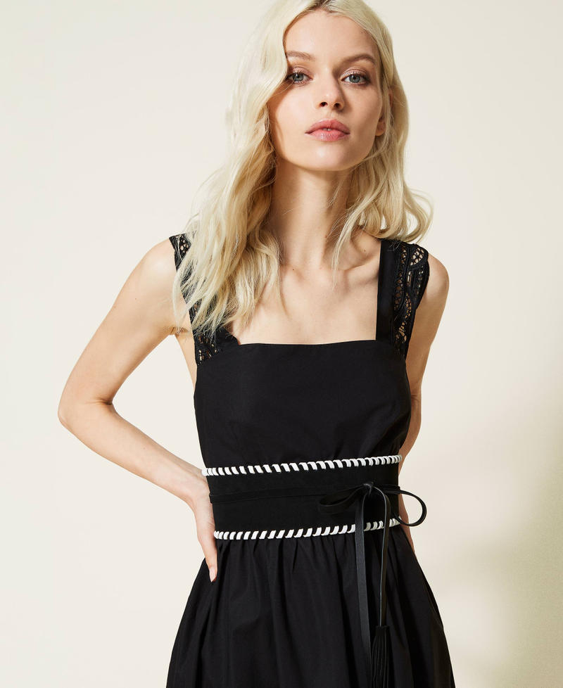 Leather sash belt with threadings Black / Lily Woman 221TO5018_01297_0S