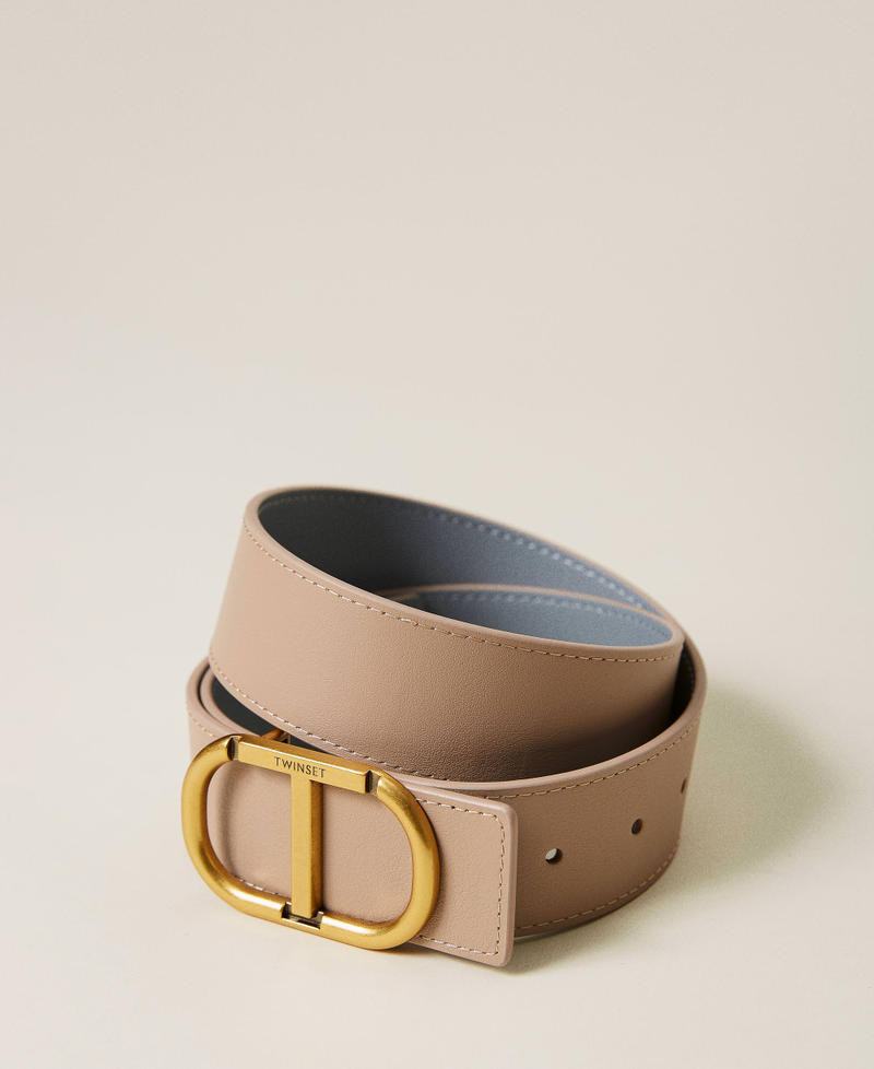 Cintura in pelle reversibile con logo Oval T