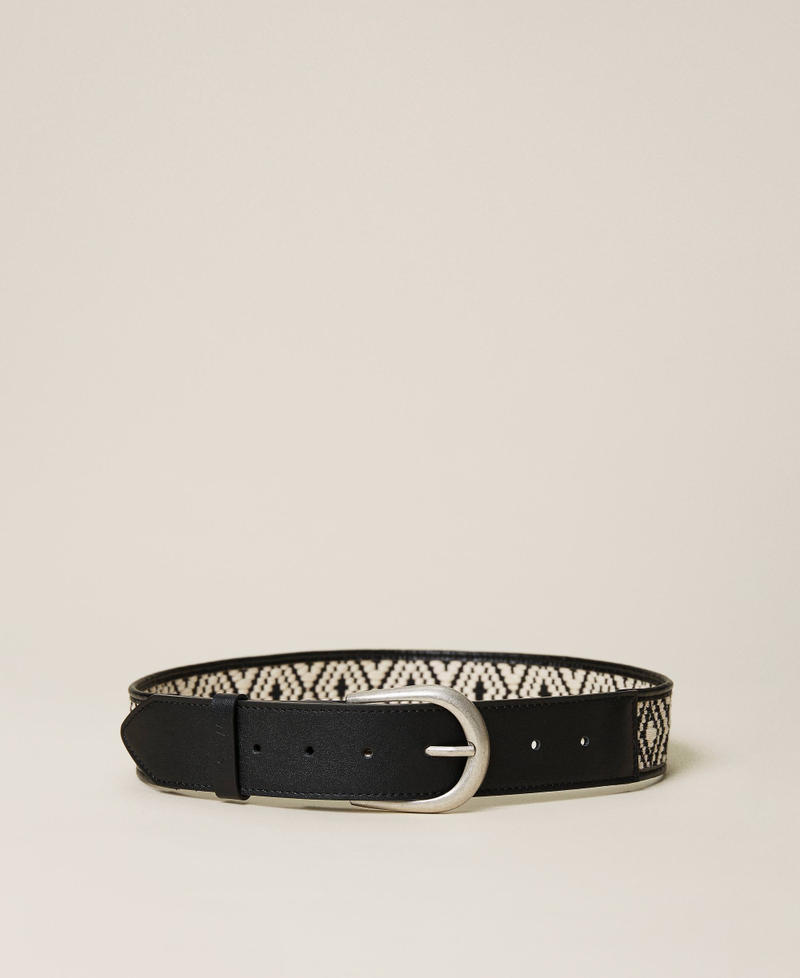 Leather belt with jacquard insert Two-tone Lily / Black Woman 221TO501E-01