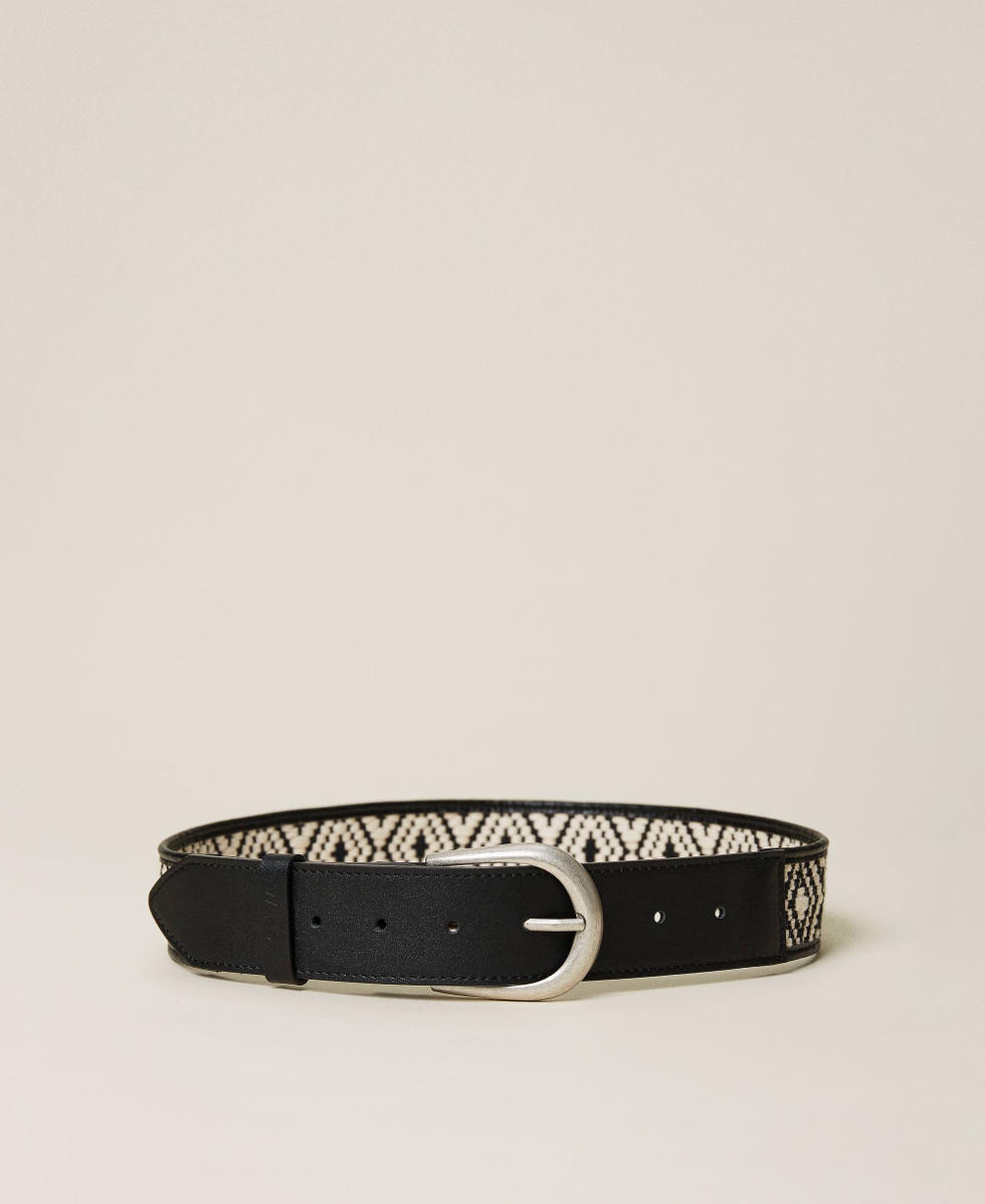 Leather belt with jacquard insert Woman, Patterned | TWINSET