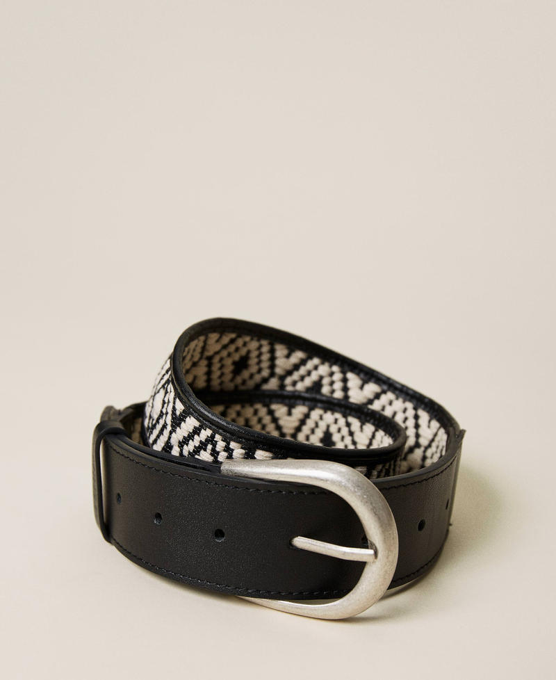 Leather belt with jacquard insert Two-tone Lily / Black Woman 221TO501E-02