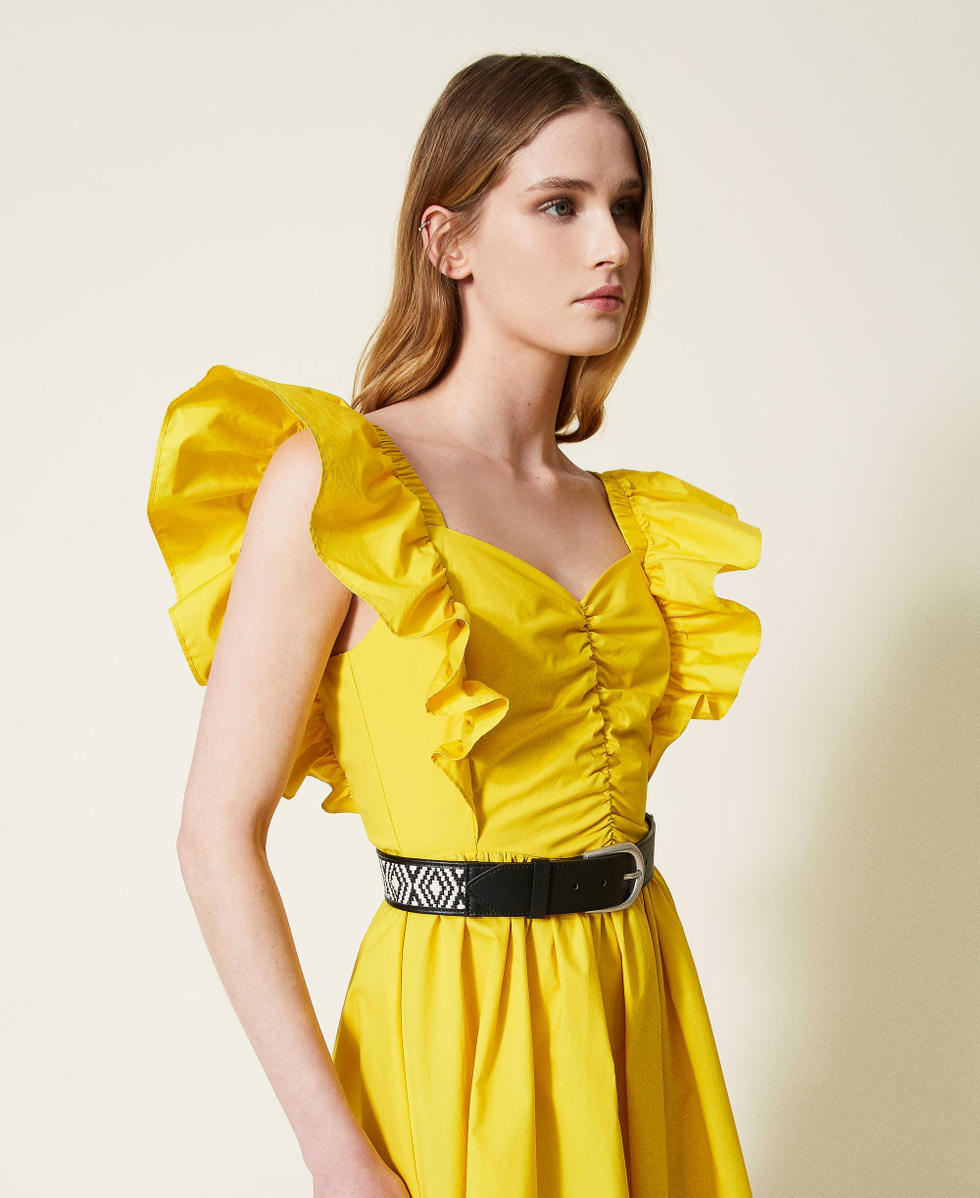 Leather belt with jacquard insert Woman, Patterned | TWINSET