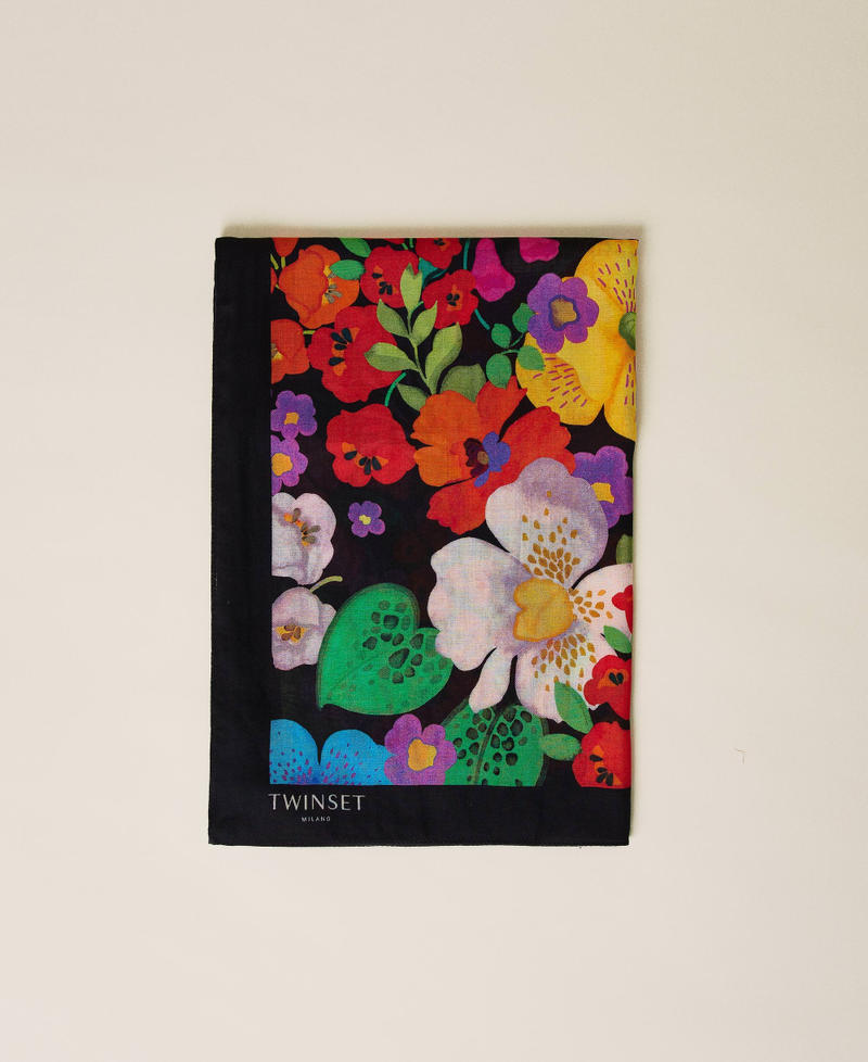 Kefiah stampata a fiori Stampa Fiore Messico Nero Donna 221TO504D-01