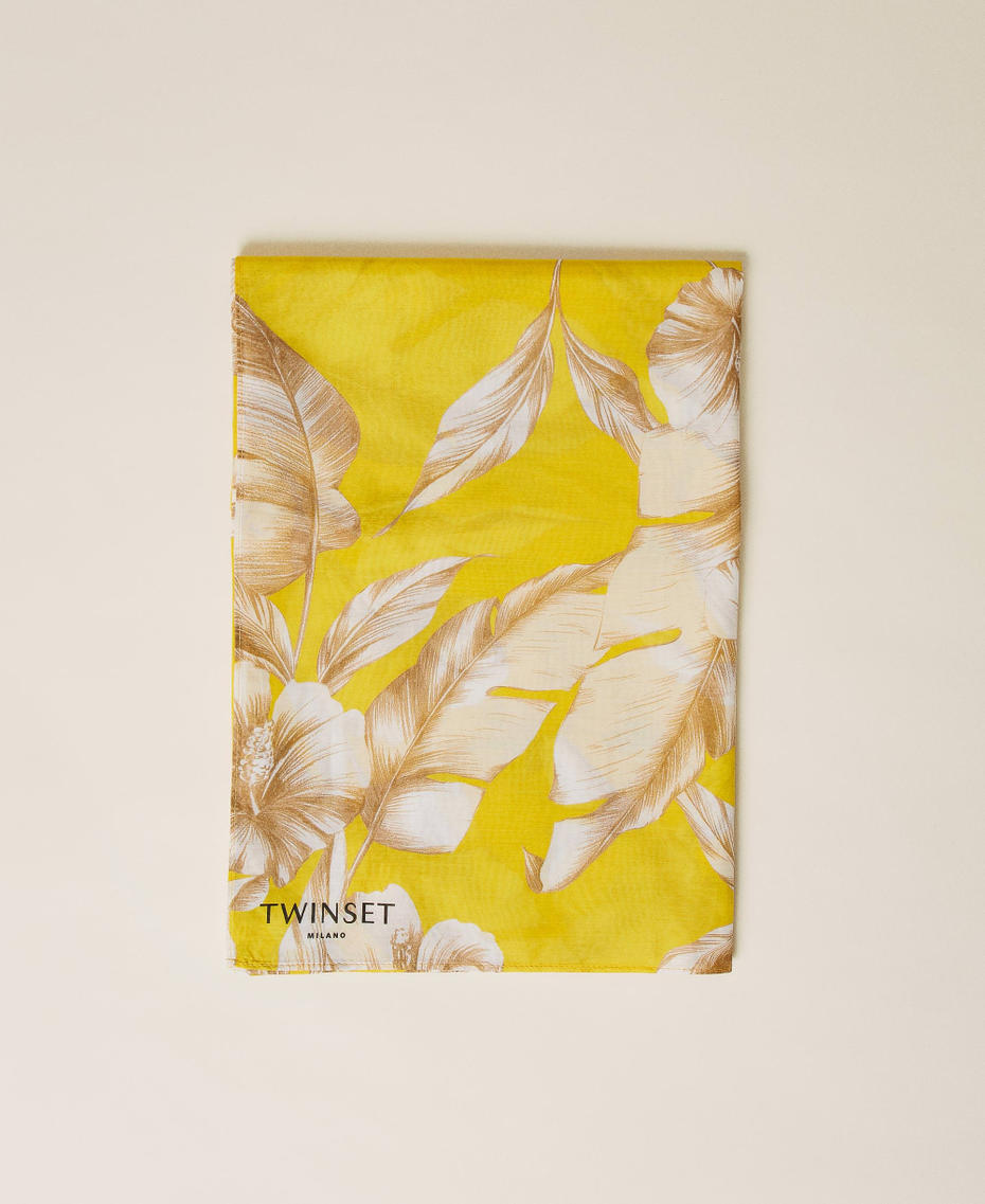 Silk blend kefiah with floral print Yellow / “Snow” White Hibiscus Print Woman 221TO504E-01