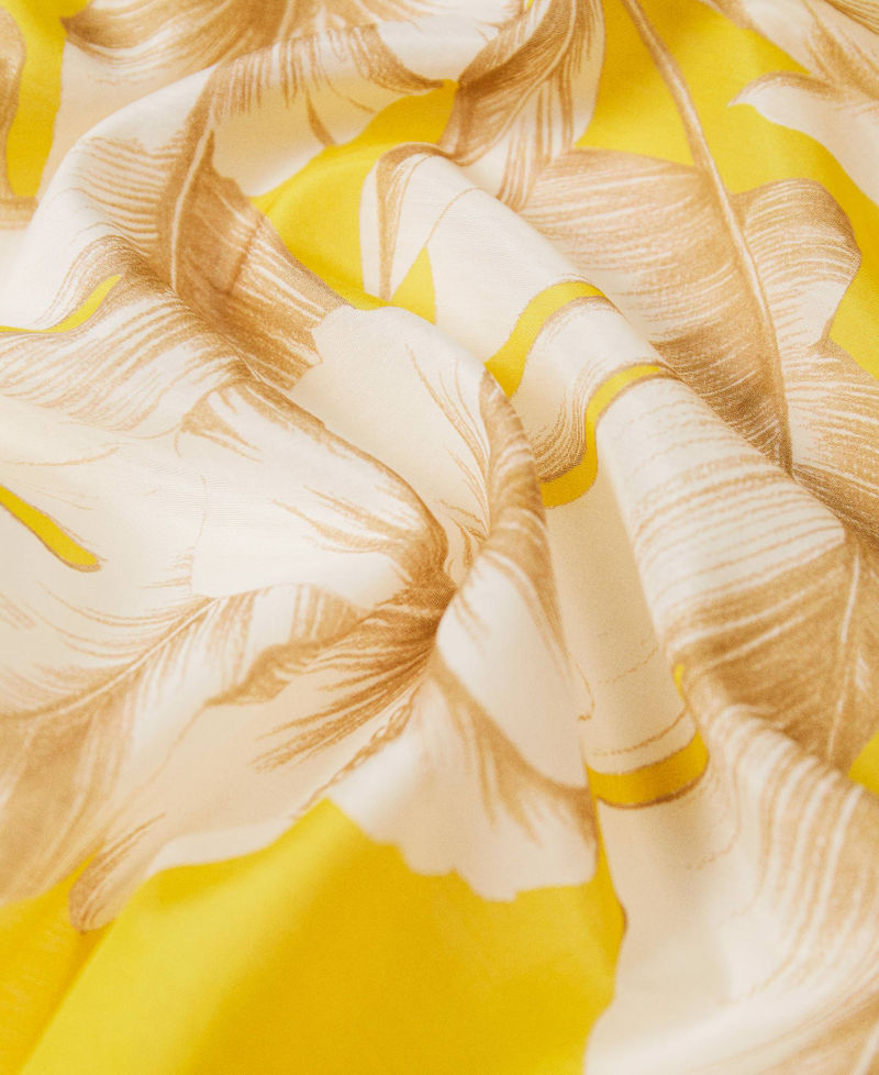 Pañuelo de mezcla de seda estampado de flores Estampado Hibisco Amarillo / Blanco «Nieve» Mujer 221TO504E-03