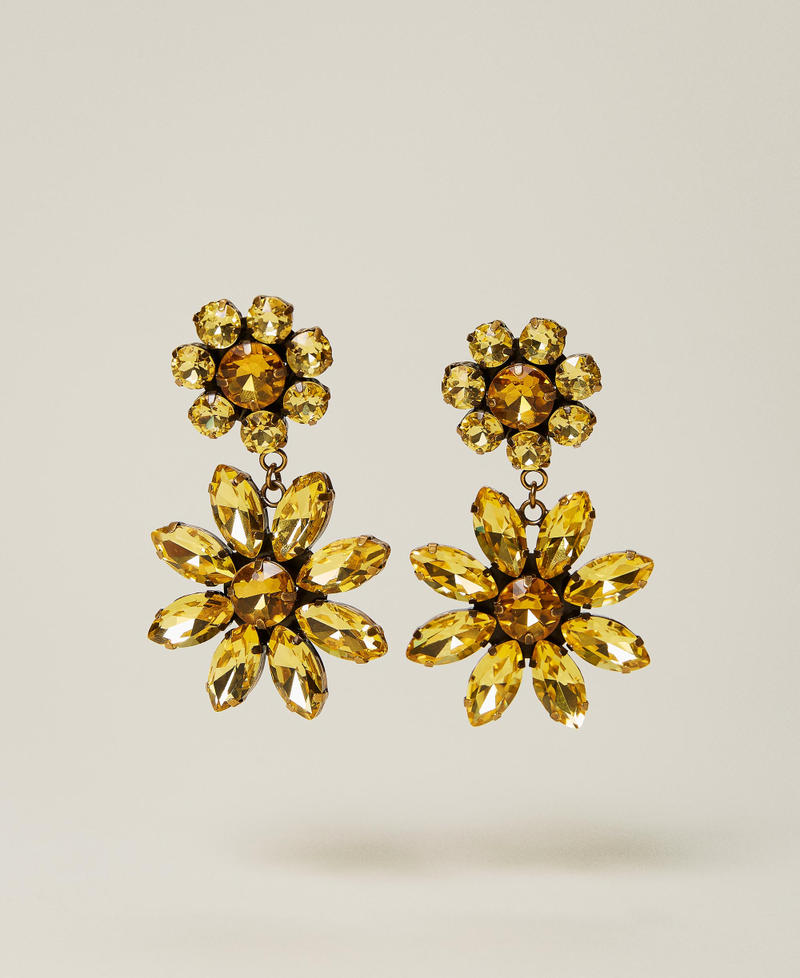 Earrings with flower rhinestones Two-tone "Cherry Tomato" Orange / "Celandine” Yellow Woman 221TO5063-01