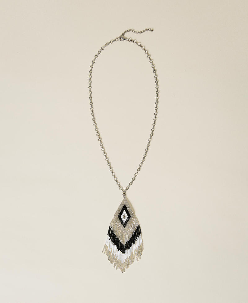 Ожерелье с подвеской из бисера Двухцветный Лилия / Черный женщина 221TO5067-01