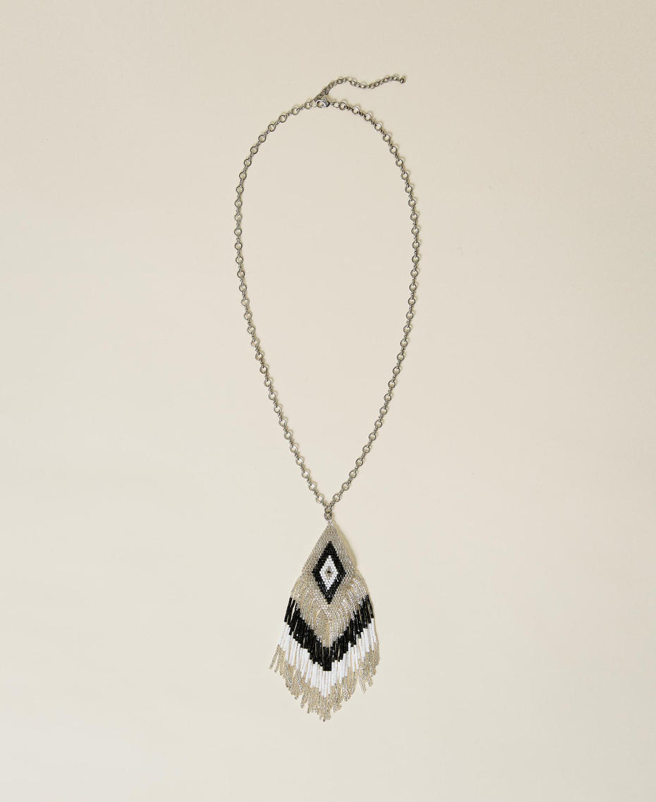Halskette mit Perlchenanhänger Zweifarbig Lilie / Schwarz Frau 221TO5067-01