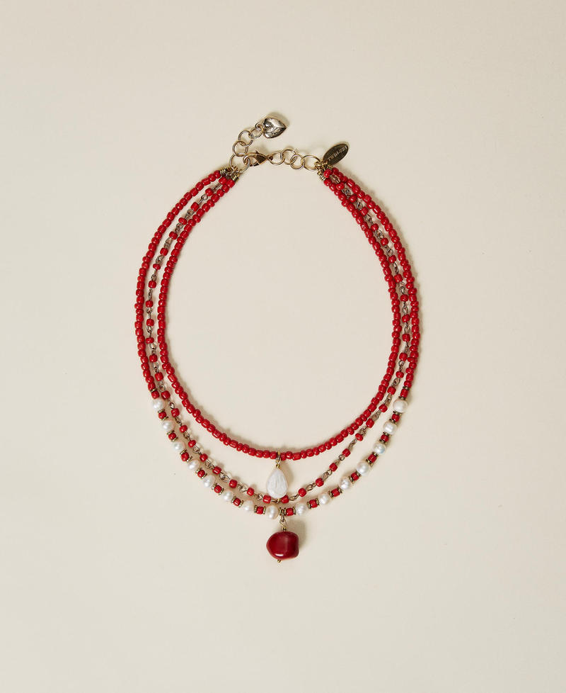 Halsnahe Kette mit Perlen und Bambus-Rocailles Rot Mohn Frau 221TO506C-01