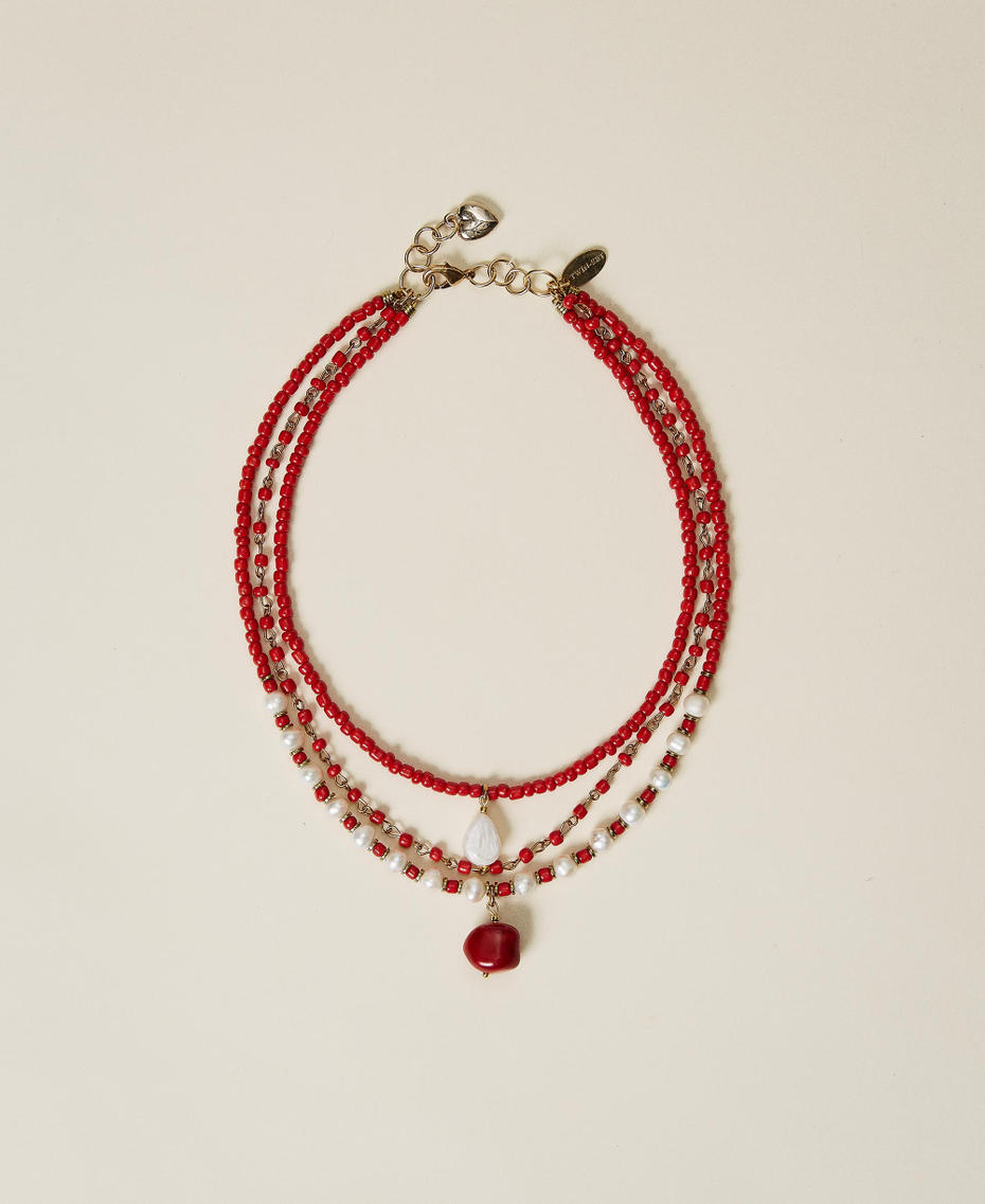 Collana girocollo con perle e corallo bambù Rosso Papavero Donna 221TO506C-01
