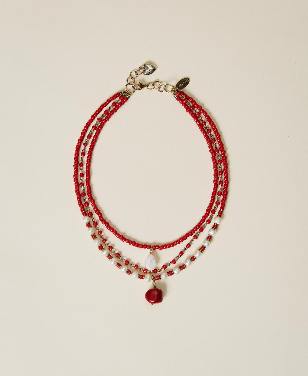 Halsnahe Kette mit Perlen und Bambus-Rocailles Frau, Rot | TWINSET Milano